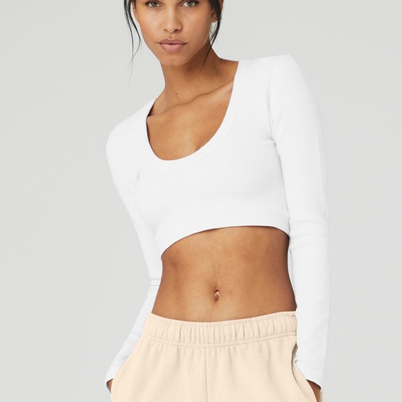 Alo Seamless Ribbed Cropped Serene Long Sleeve - Picture 1 of 4